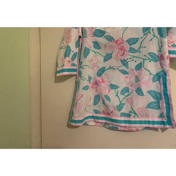 Gretchen Scott Women’s SZ M Tunic Top Pink Green Floral V Neck 3/4 Sleeve Cotton - Picture 12 of 12